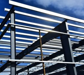 Steel commercial building under construction.
